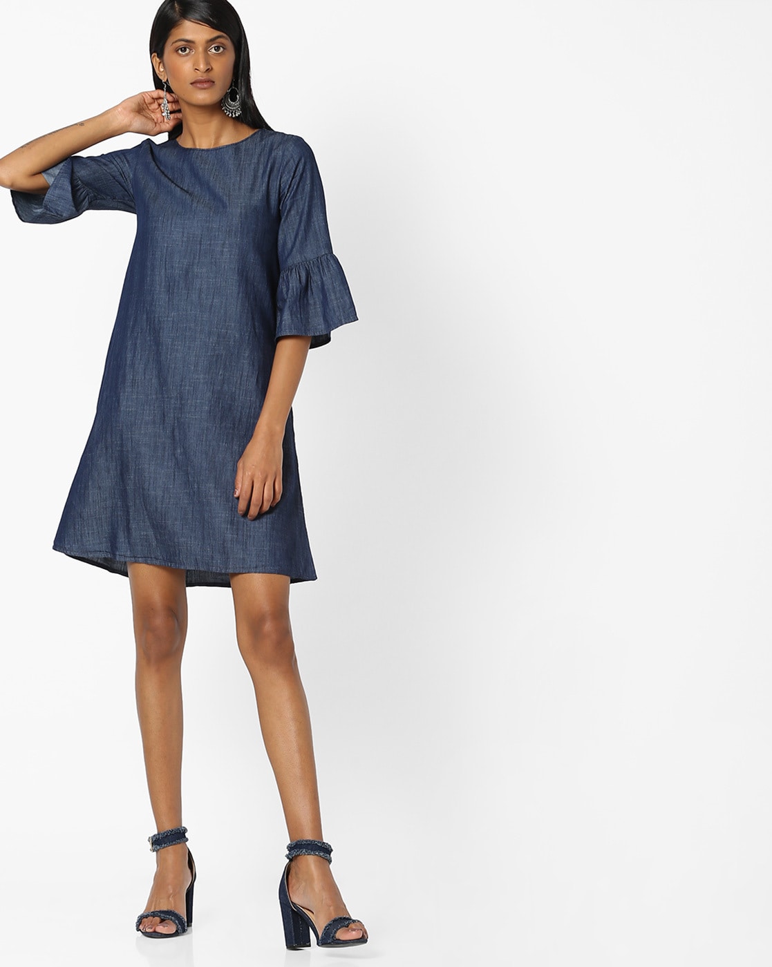 bell sleeve denim dress