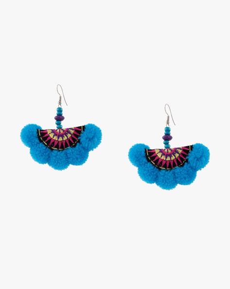 Opaque Teal, Green & Gold Pom Pom Earrings – Rahya Jewelry Design