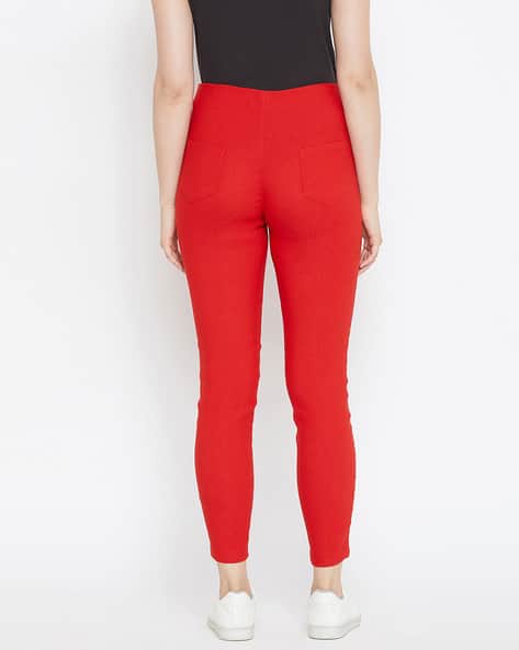 red pull on jeggings