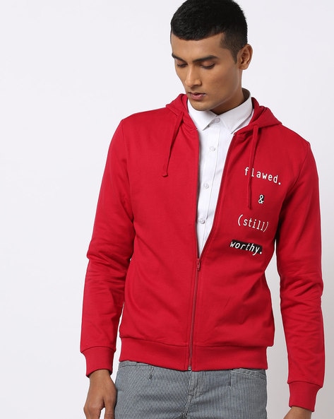 red zip front hoodie