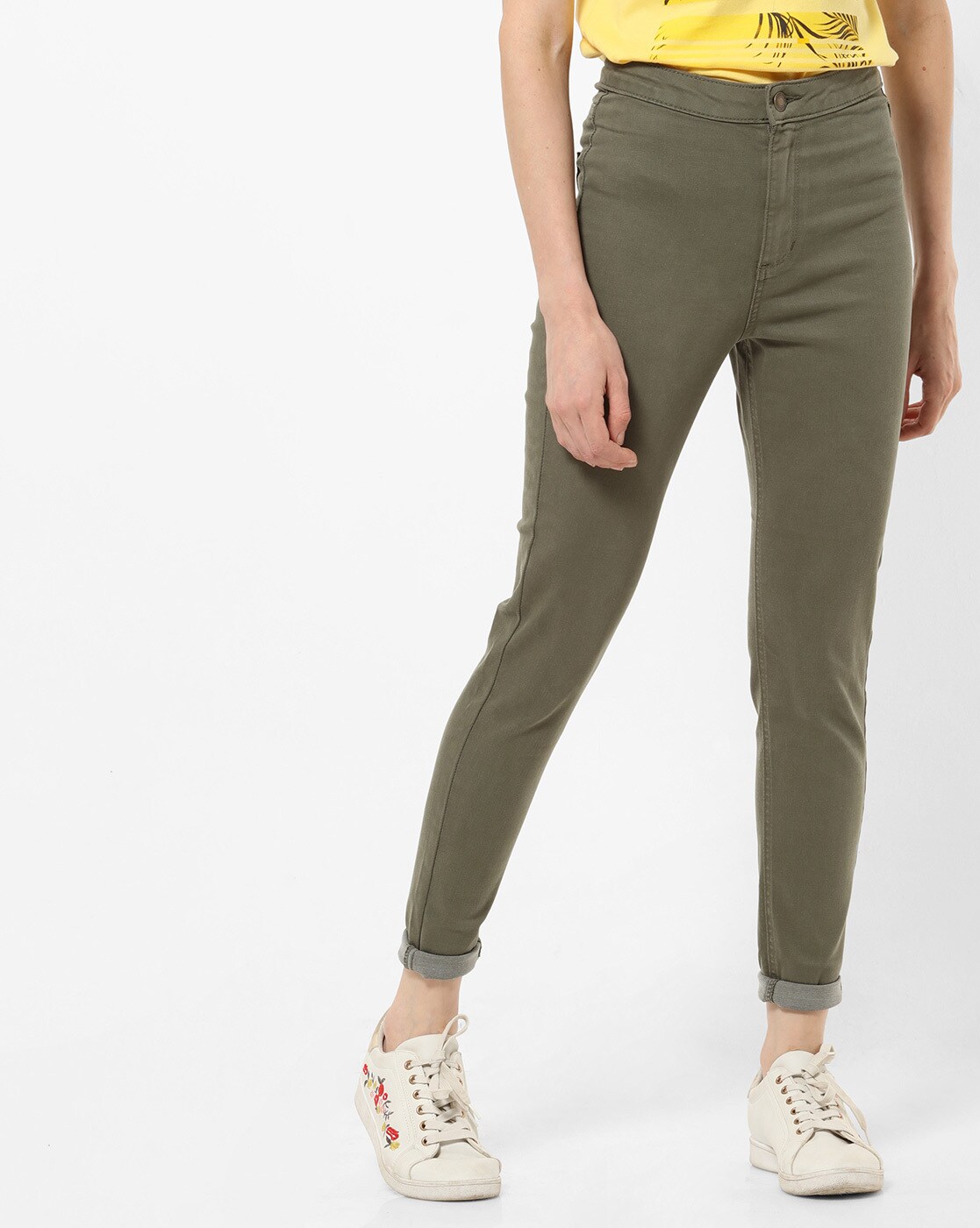 high rise olive green jeans