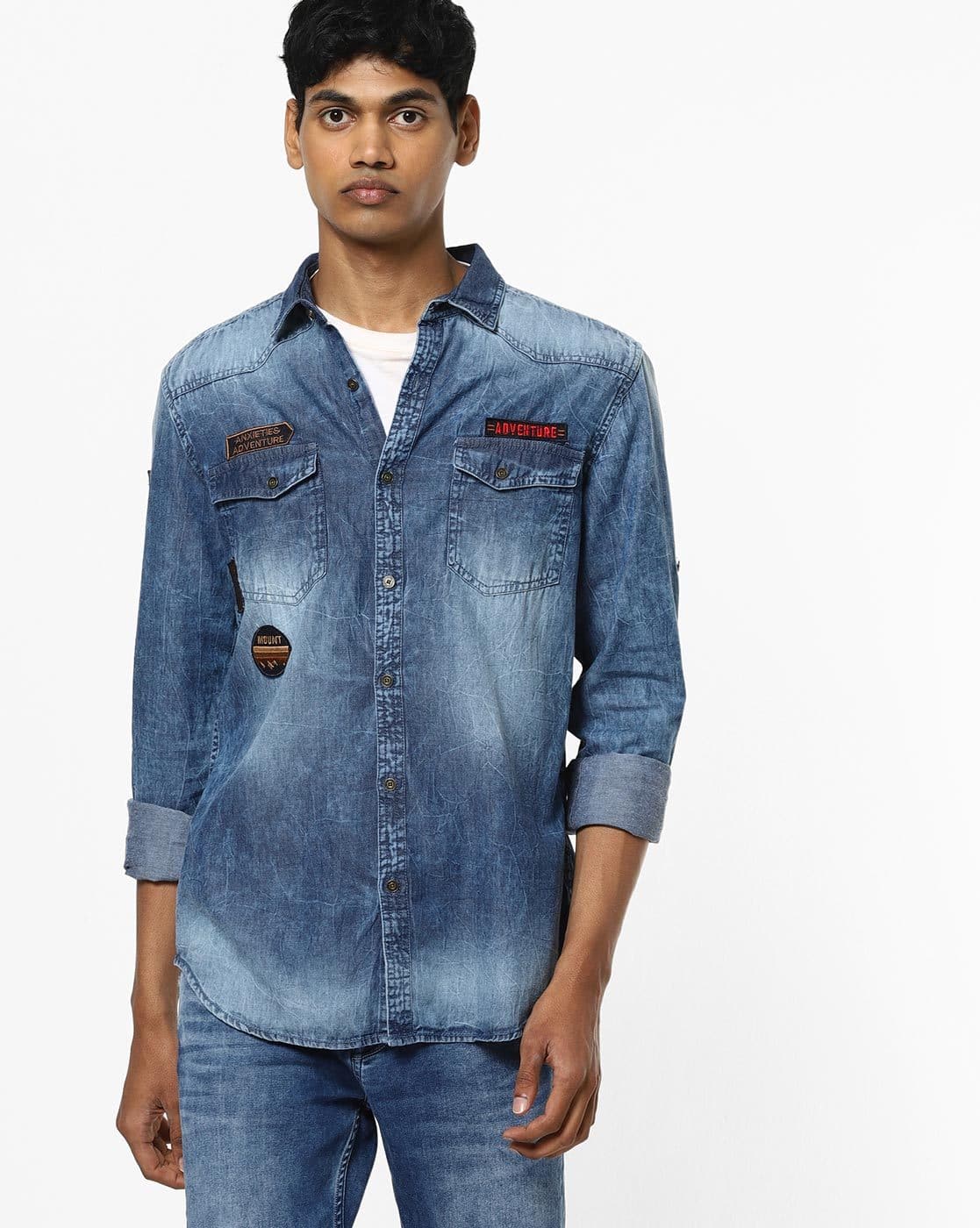 denim shirt with badges