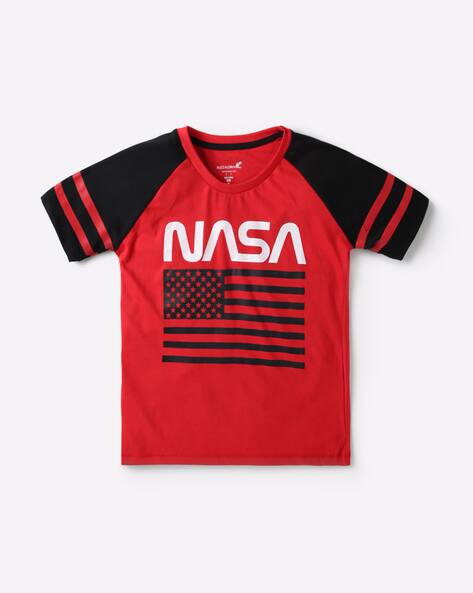 NASA Print Crew-Neck T-shirt with Raglan Sleeves