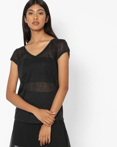 v neck sheer top