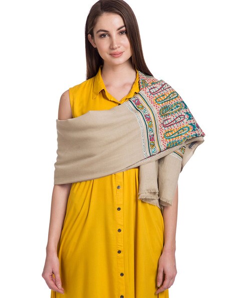Embroidered Shawl with Frayed Hem Price in India