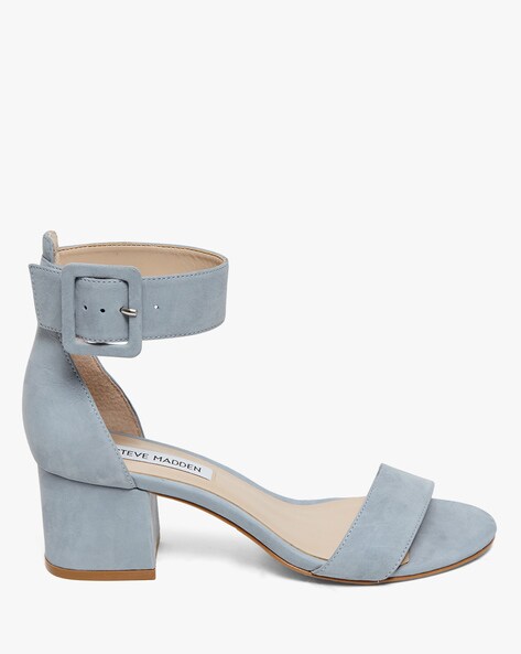 New Look faux suede block heeled sandals in light grey | ASOS