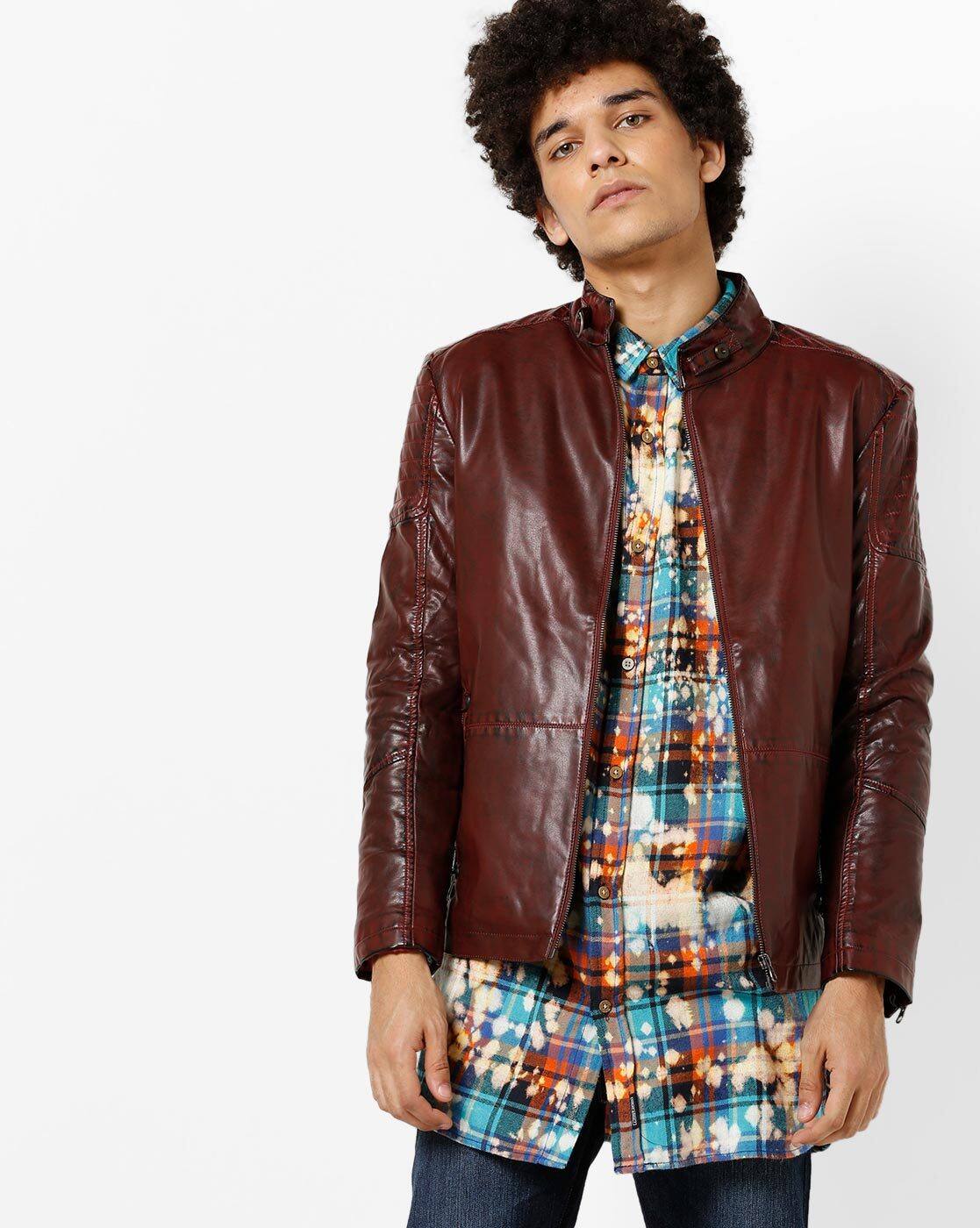 ajio leather jackets mens