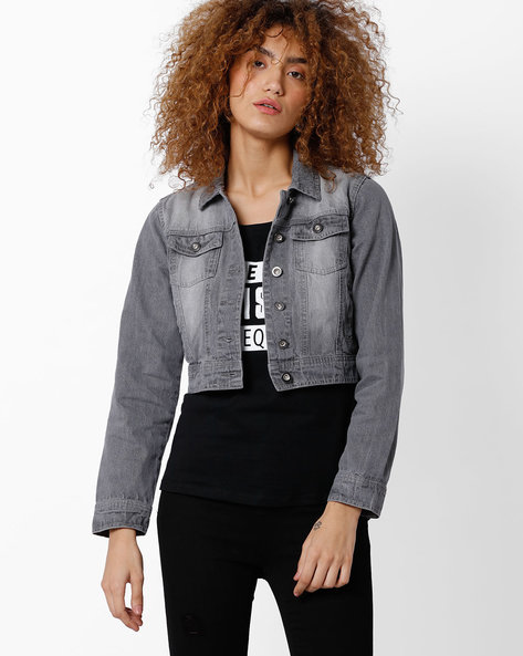 Grey cropped denim clearance jacket