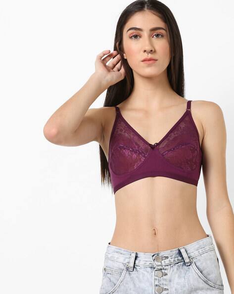 Floral Lace Bra With Adjustable Straps By Clovia ( Purple )
