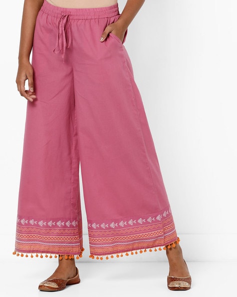 Printed Ankle-Length Palazzos with Pom-Pom Trim Price in India