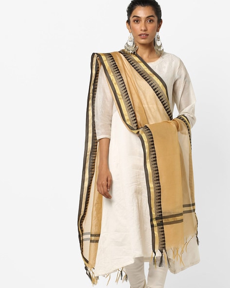 Dupatta with Contrast Striped Border Price in India