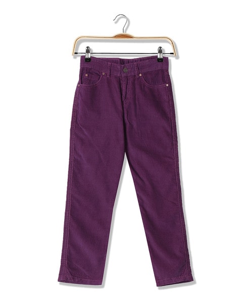 Straight-Leg Textured Corduroy Pants in Berry - Retro, Indie and Unique  Fashion