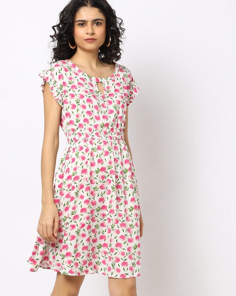 Floral Print A-line Dress with Pockets