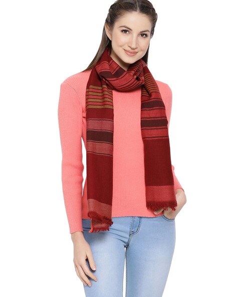 Striped Scarf with Frayed Hem Price in India