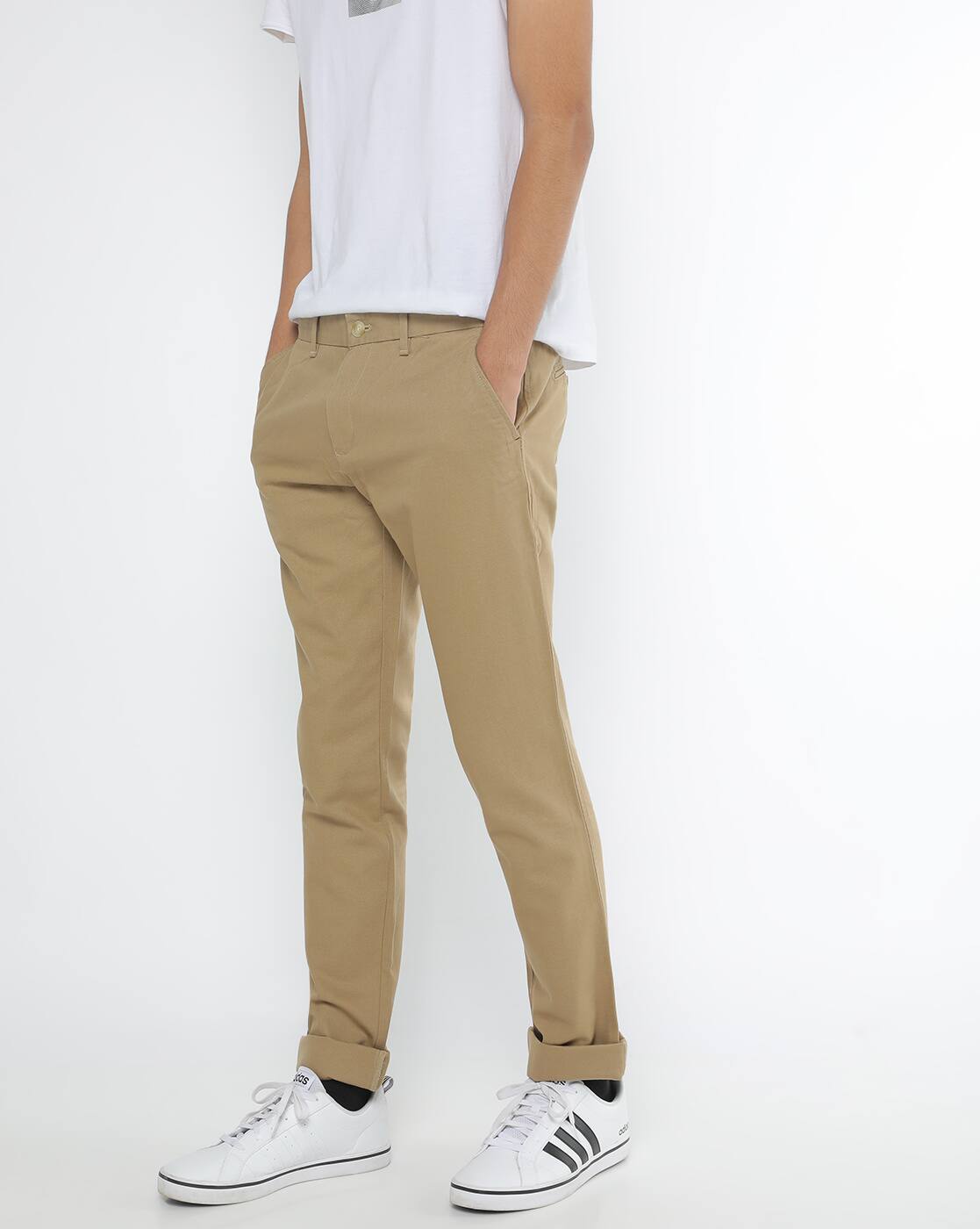 slim fit tapered khakis