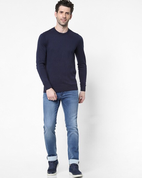 Contrast Sweater with Elbow Patches