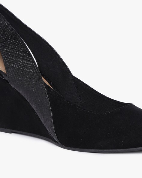 Black suede 2024 wedge shoes