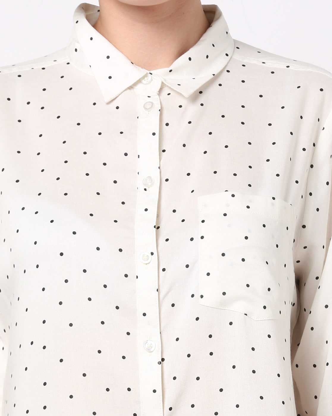 White shirt store polka dot