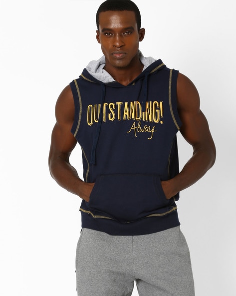 navy blue sleeveless hoodie