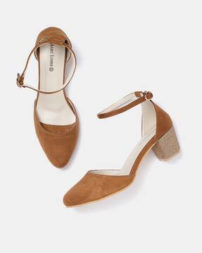 pointed toe block heel ankle strap