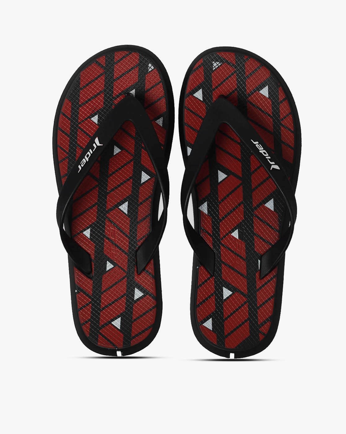 red and black flip flops