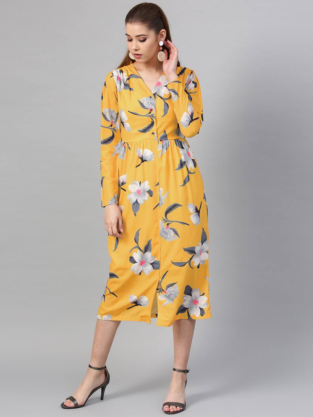 yellow flower print dress