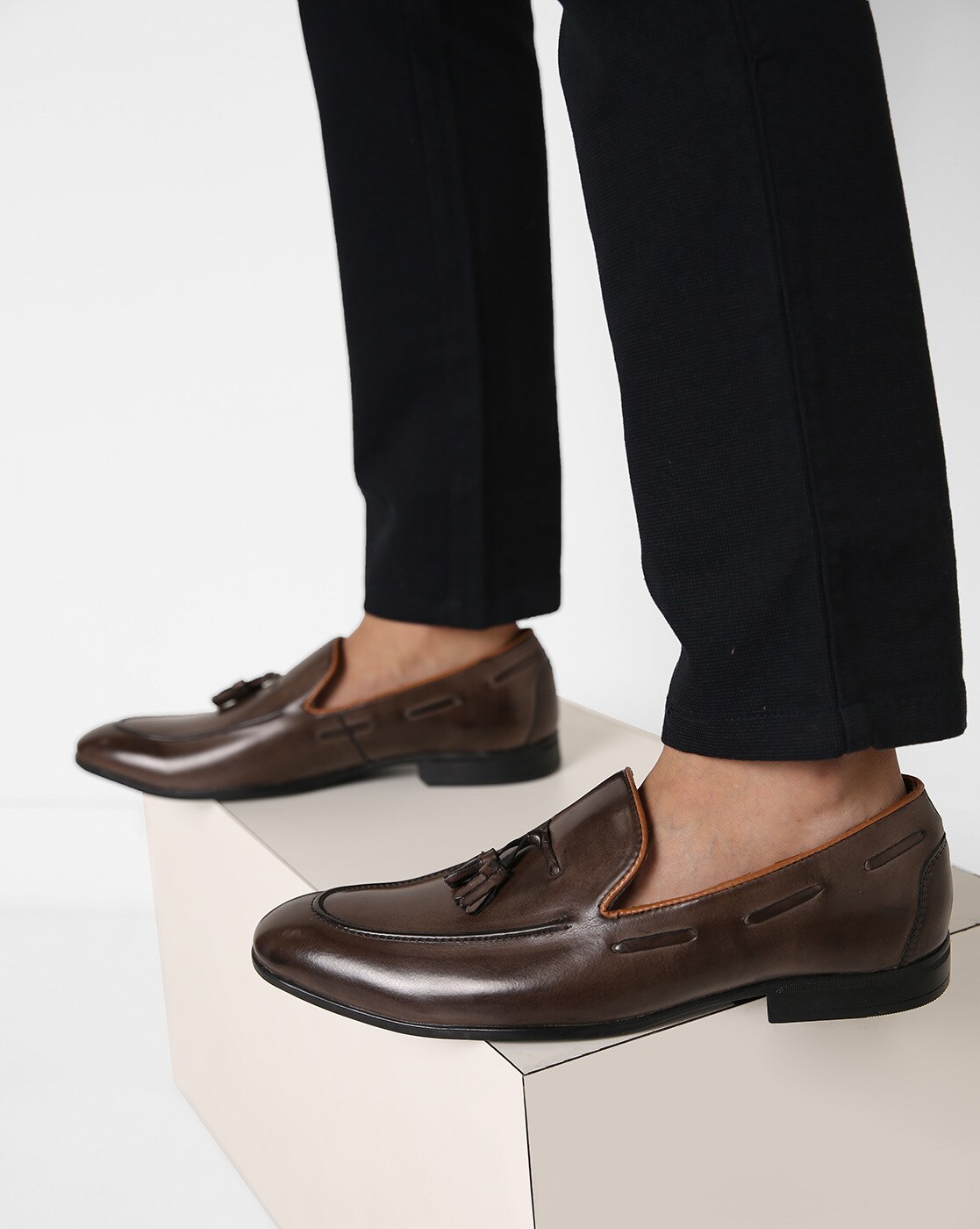 dark brown slip on shoes