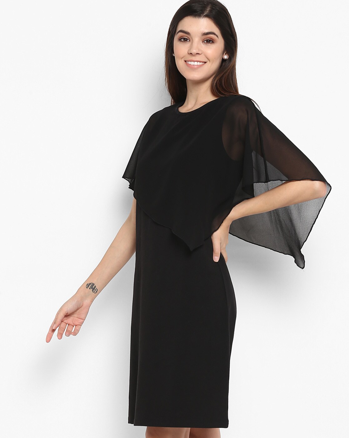 bodycon dress with sheer overlay