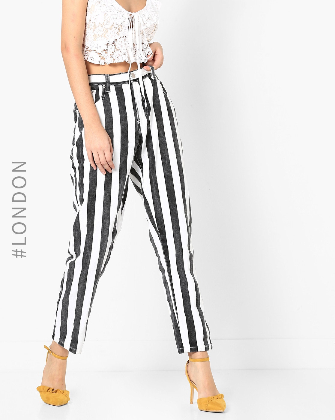 striped high rise jeans