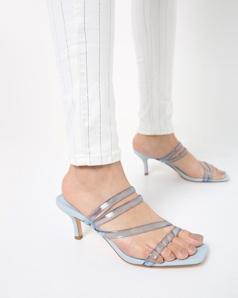 Strappy Square-Toe Kitten Heeled Sandals