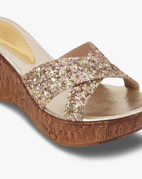 Embellished Criss-Cross Strap Wedge Heels