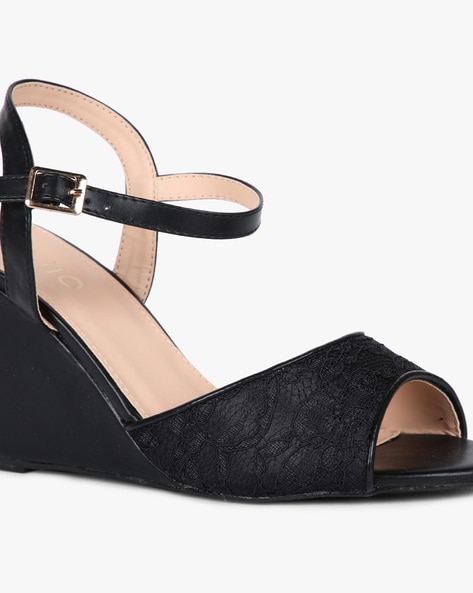 Black peep toe discount wedges with ankle strap