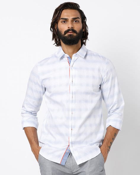 Checked Shirt with Spread Collar