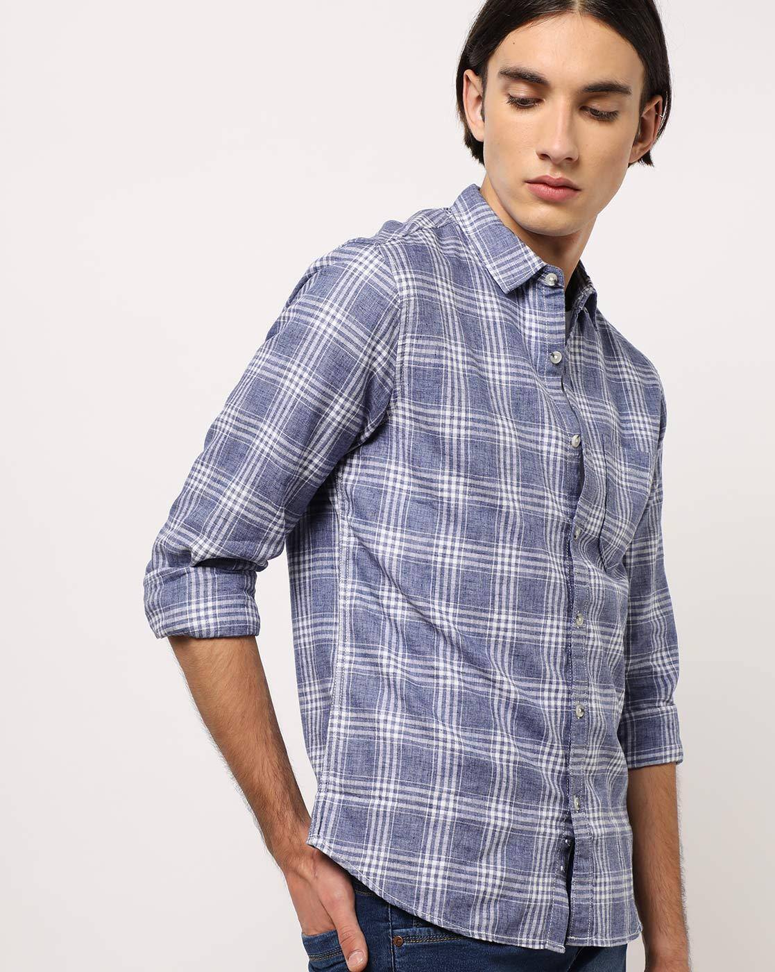checked slim fit shirt with patch pocket