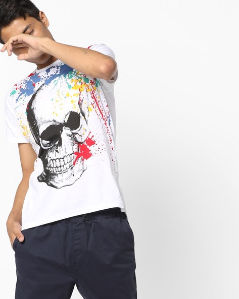 Skull Print Crew-Neck T-shirt