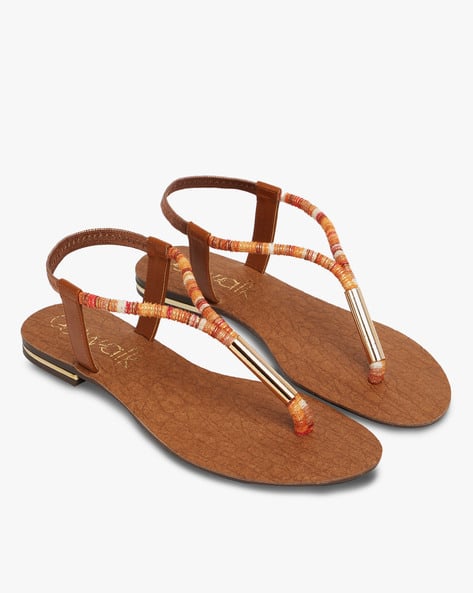 Buy Brown Orange Flat Sandals for Women by CATWALK Online
