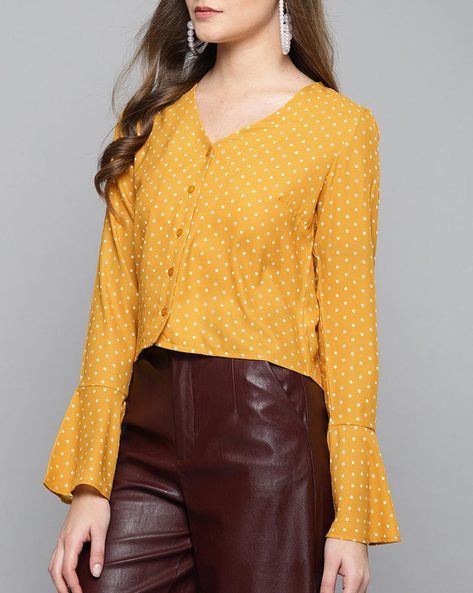 mustard yellow polka dot top