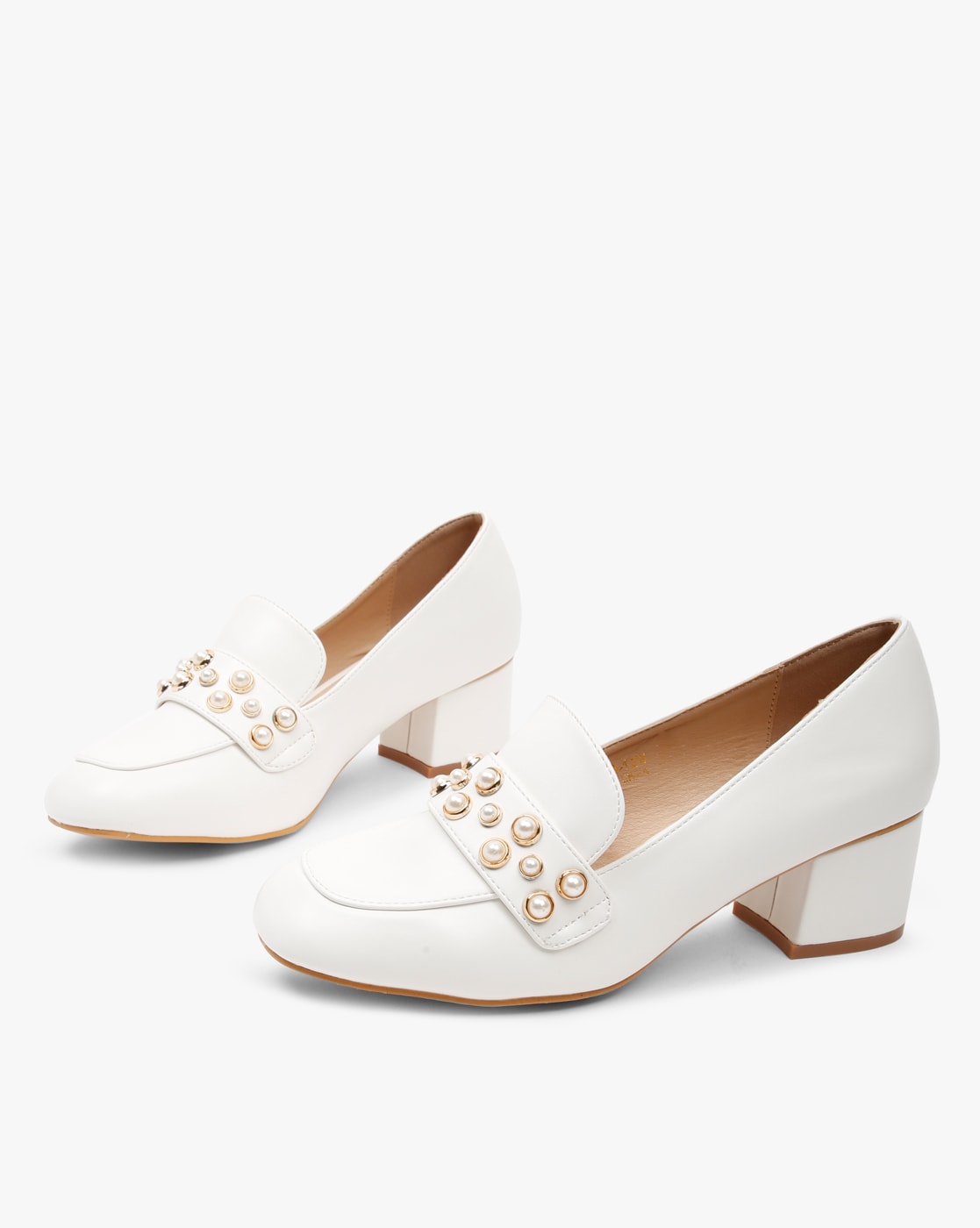 heeled loafers white