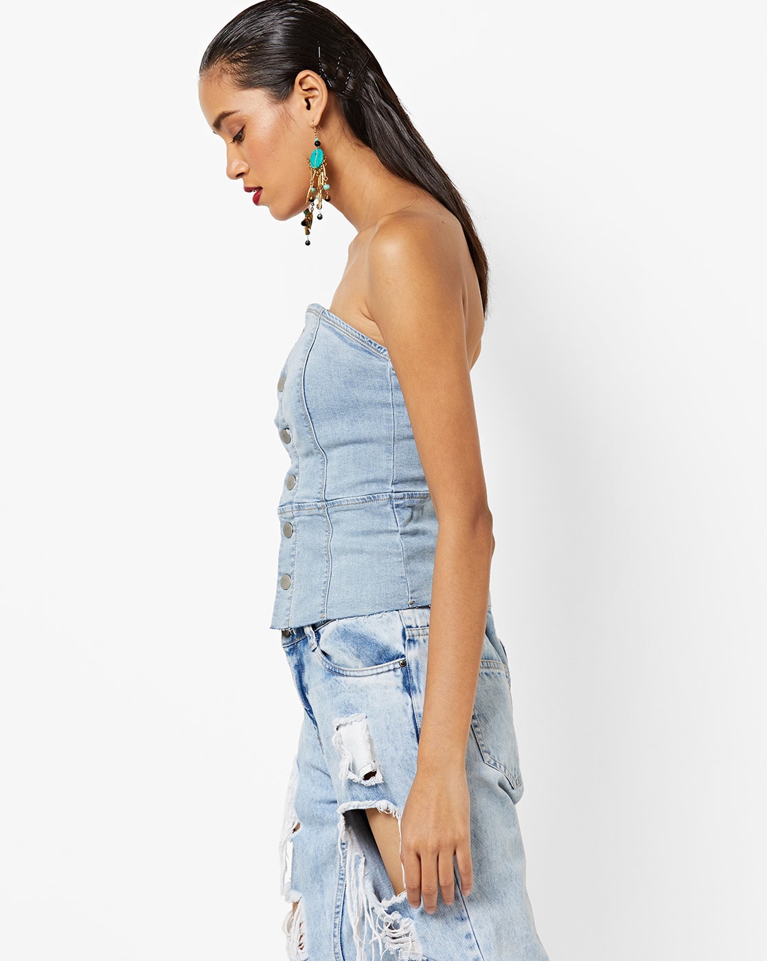 Buy LACE-UP STRAP BLUE DENIM TUBE TOP for Women Online in India