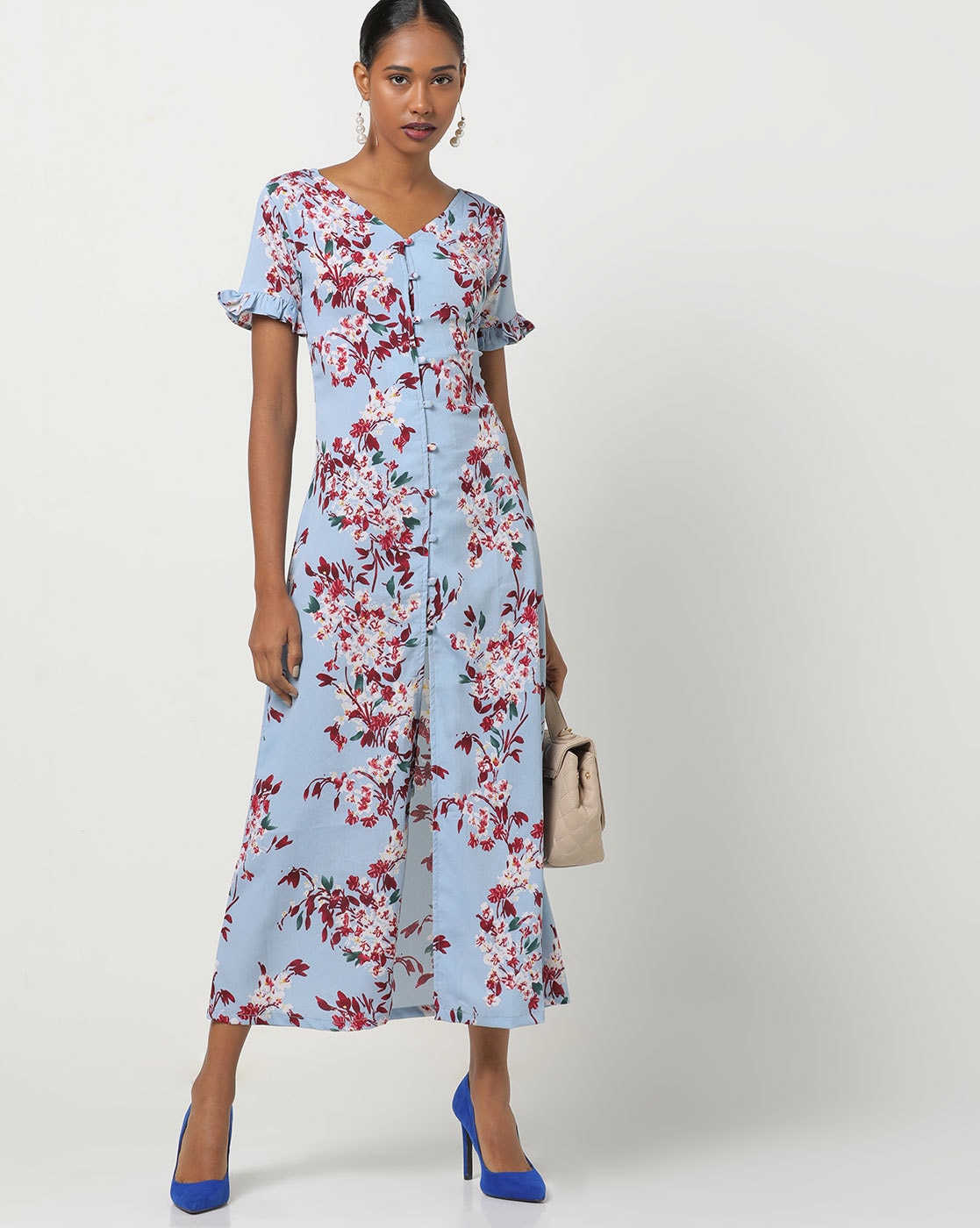 floral print midi dress with sleeves