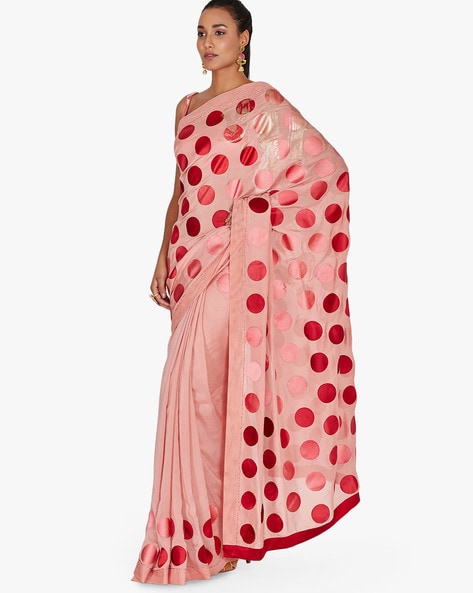 Women's Chiffon Gold Print Polka Dots Saree - Fshoppers