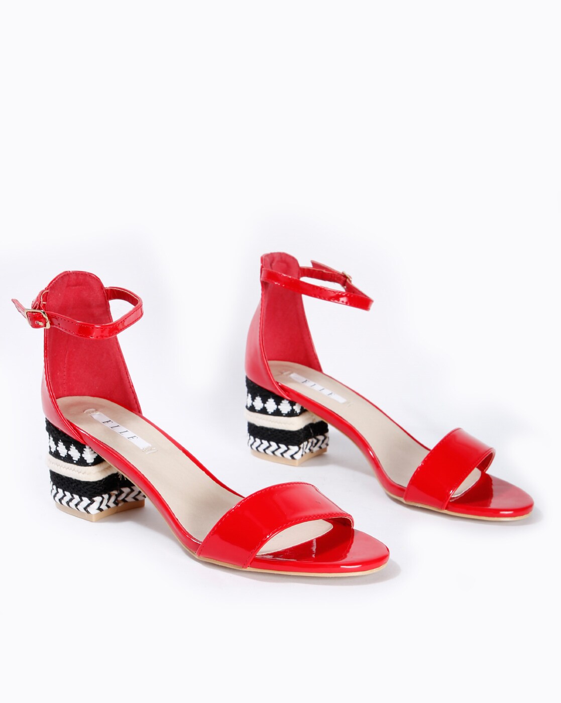 red block heels ankle strap