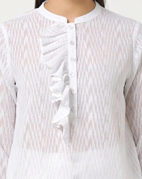 Sheer Slim Fit Shirt with Band Collar (Image - 2)
