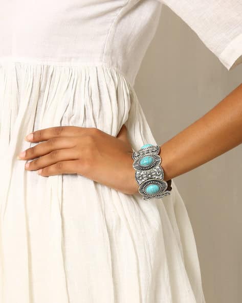 Buy Silver-Toned Turquoise Blue Bracelets Bangles for Women by