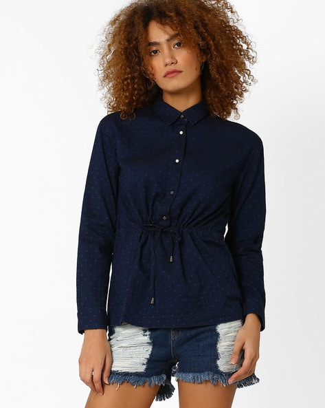 Shirt Top with Waist Tie-Up