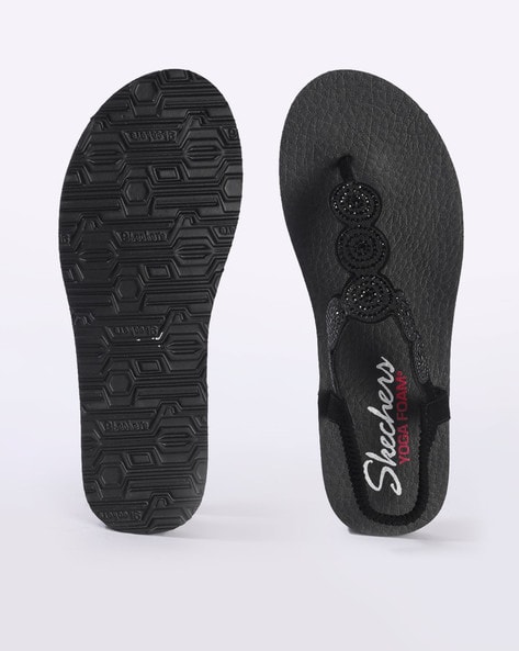 SKECHERS YOGA FOAM Flip Flops Black & Grey Thong Sandal Womens