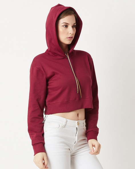 Burgundy cheap crop hoodie