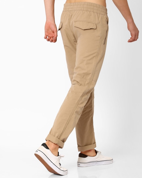 Octave Men Khaki Solid Regular Fit Cotton Track Pants