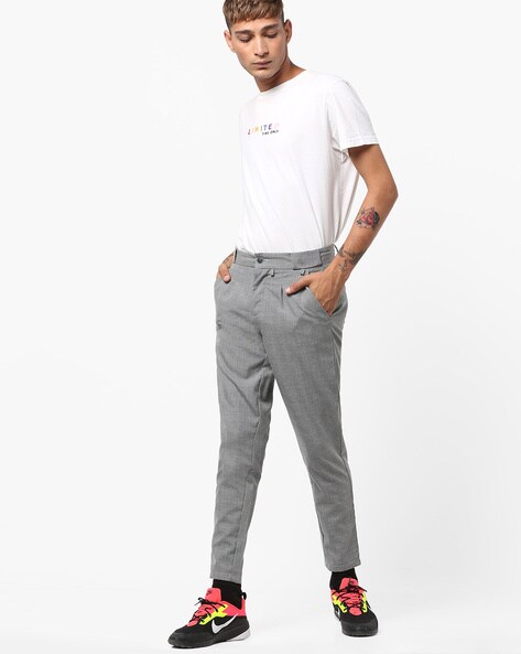 Grey Mid Rise Carrot Fit Pants Online Shopping