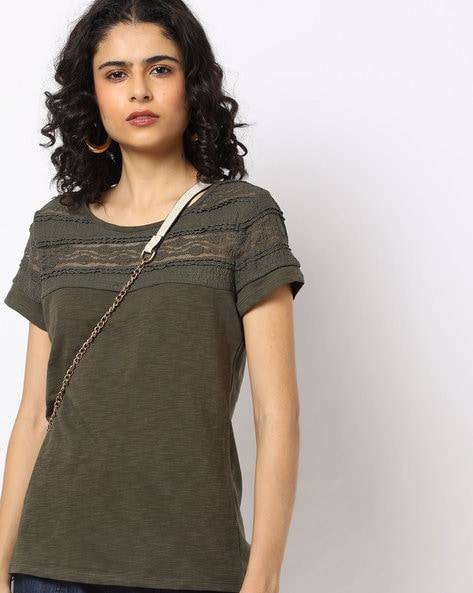 Round-Neck Top with Lace Inserts